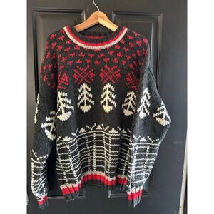 CAMBRIDGE CLASSICS Red & Black Wool Blend Heavy Sweater Size XL vintage